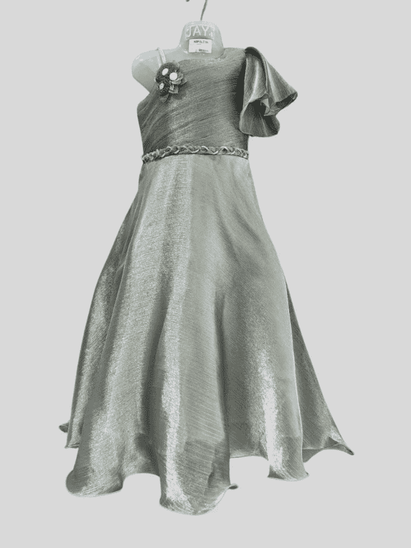 Girls Party Satin Western Gown With Work - Green