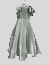 Girls Party Satin Western Gown With Work - Green