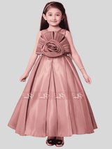 Girls Party Satin Western Gown With Work - Peach