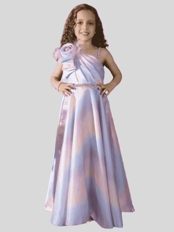 Girls Party Satin Western Gown With Work - Purple