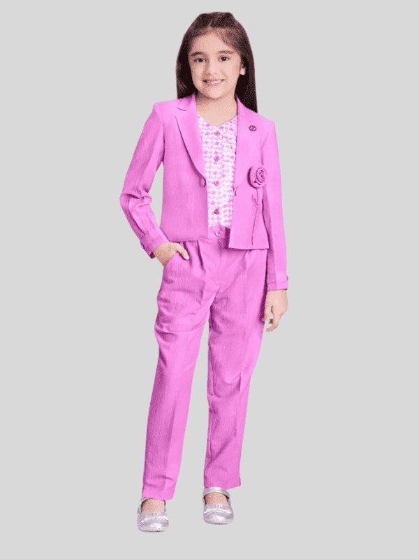 Girls Casual Plain Full Sleeves Pant Two Pcs Set - Purple