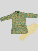 Boys Traditional Printed Chudidar Kurta Set - Green