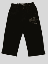 Girls Casual Plain Jeans Pant Half Elastic - Black