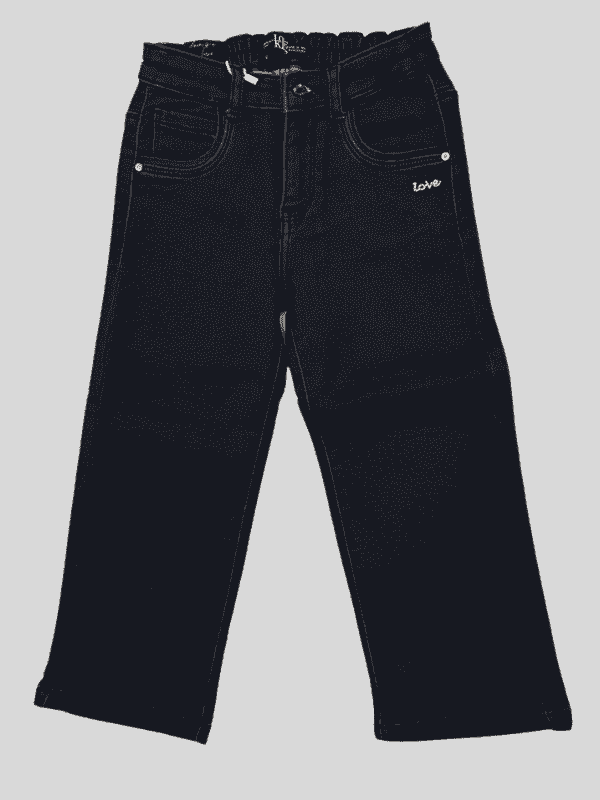 Girls Casual Plain Jeans Pant Half Elastic - Navy Blue