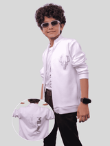 Boys Casual Full Sleeves Plain Shirt With Zipper - White
