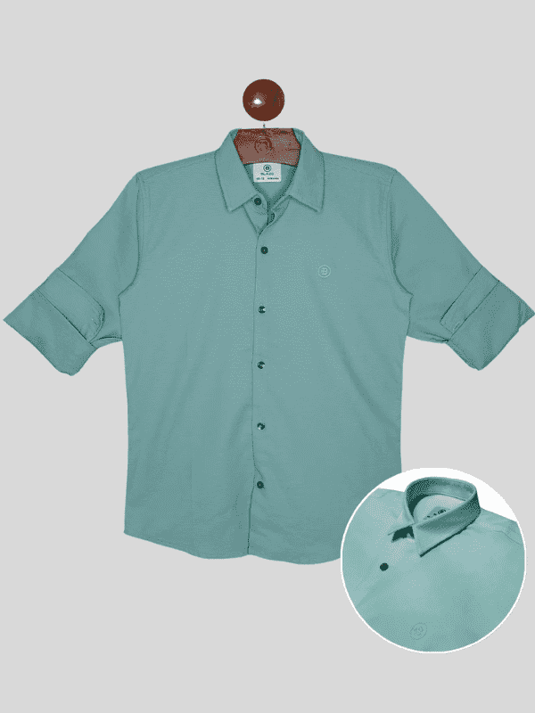 Boys Casual Full Sleeves Plain Fashion Shirt - Green
