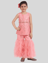 Girls Traditional Sleeves Less Sharara Set - Pink