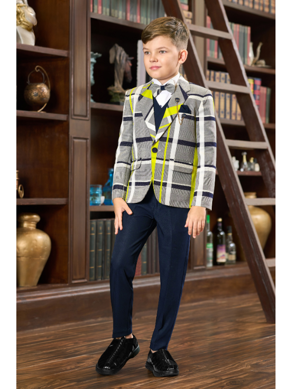 Boys Party 5 Piece Suit With Bow-Grey