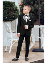 Boys Party 3 Piece Suit With Bow-Black