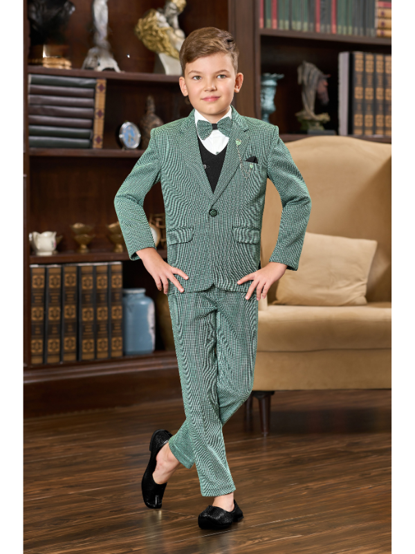 Boys Party 5 Piece Suit With Bow-Green