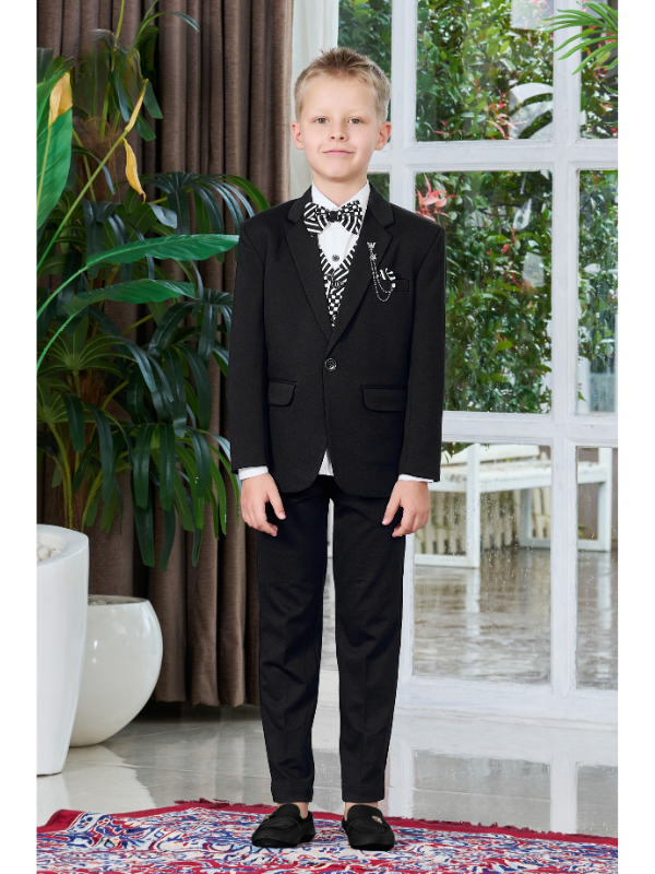 Boys Party 3 Piece Suit With Bow-Black