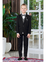 Boys Party 3 Piece Suit With Bow-Black