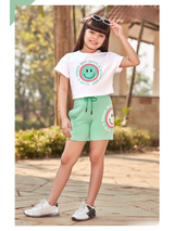 Girls Casual Plain Sleeve Less Short Set - Green