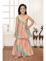 Girls Traditional Sleeves Less Sharara Set - Yellow