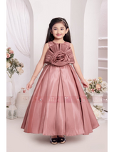 Girls Party Satin Western Gown With Work - Peach