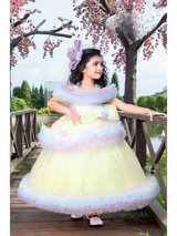 Girls Party Heavy Western Gown With Work- Yellow