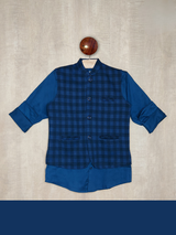 Boys Party Waist Coat with Shirt V Neck-Blue