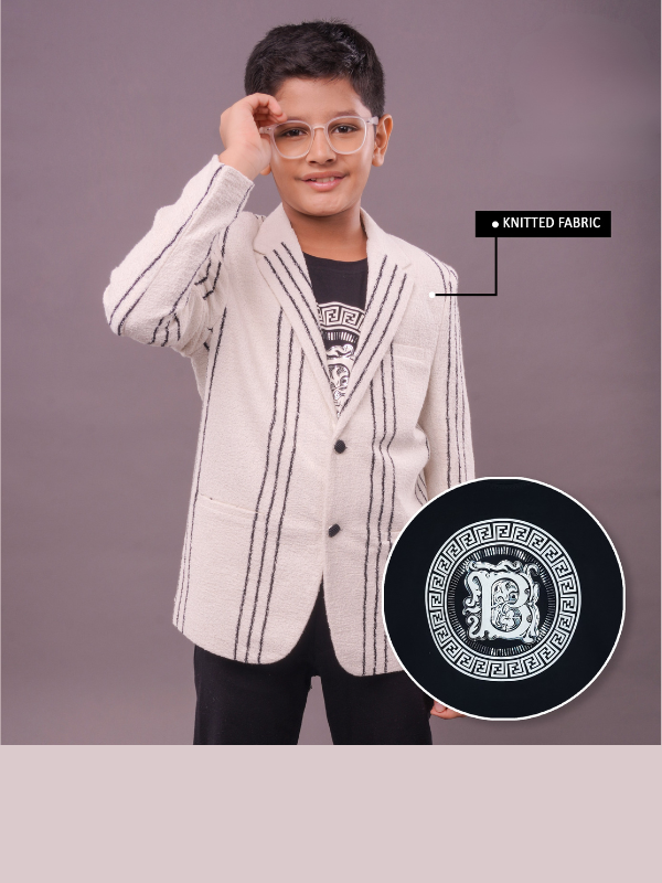 Boys Party Blazer With T-Shirt -Cream