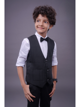 Boys Party Waist Coat with Shirt V Neck-Black