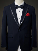 Boys Navy Blue Designer Coat Suit.