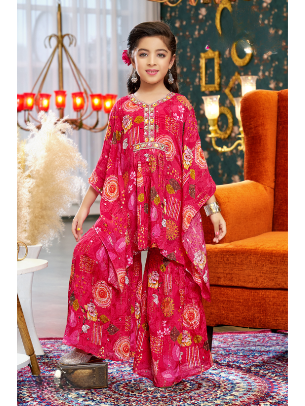 Girls Traditional 3/4th Sleeves Ghagara Set - Rani