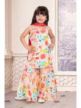 Girls Traditional Sleeves Less Ghagara Set - Cream