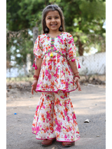 Girls Traditional Half Sleeves Sharara Set - Pink