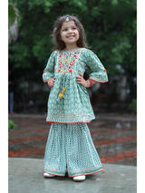 Girls Traditional 3/4th Sleeves Sharara Set - Green