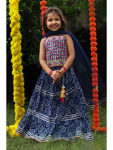 Girls Traditional Sleeves Less Long Choli - Navy Blue