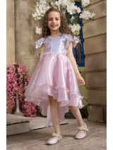 Girls Party Satin Party Frock With Work - Pink