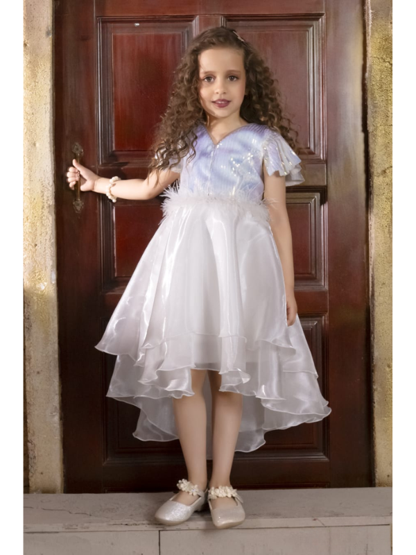 Girls Party Satin Party Frock With Work - White
