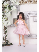 Girls Party Satin Party Frock With Work - Pink
