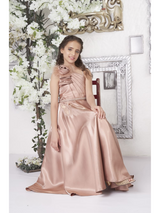 Girls Party Plain Satin Western Gown With Work - Brown