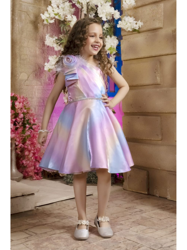 Girls Party Satin Party Frock With Work - Purple
