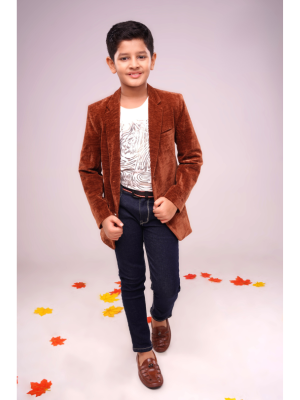Boys Party Blazer With T-Shirt -Brown