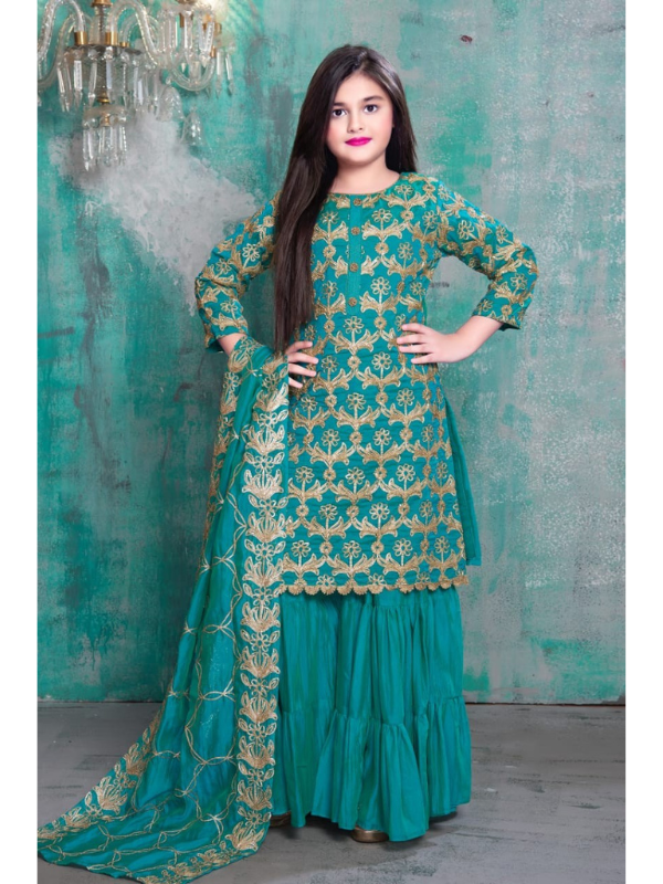 Girls Traditional 3/4th Sleeves Sharara Set - Green