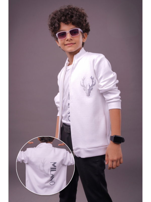 Boys Casual Full Sleeves Plain Shirt With Zipper - White