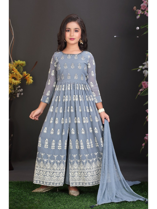 Girls Traditional Sleeves Less Plazo Set - Blue