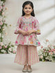 Girls Cream Printed Ethnic Suit with Embroidered Kurti & Sharara