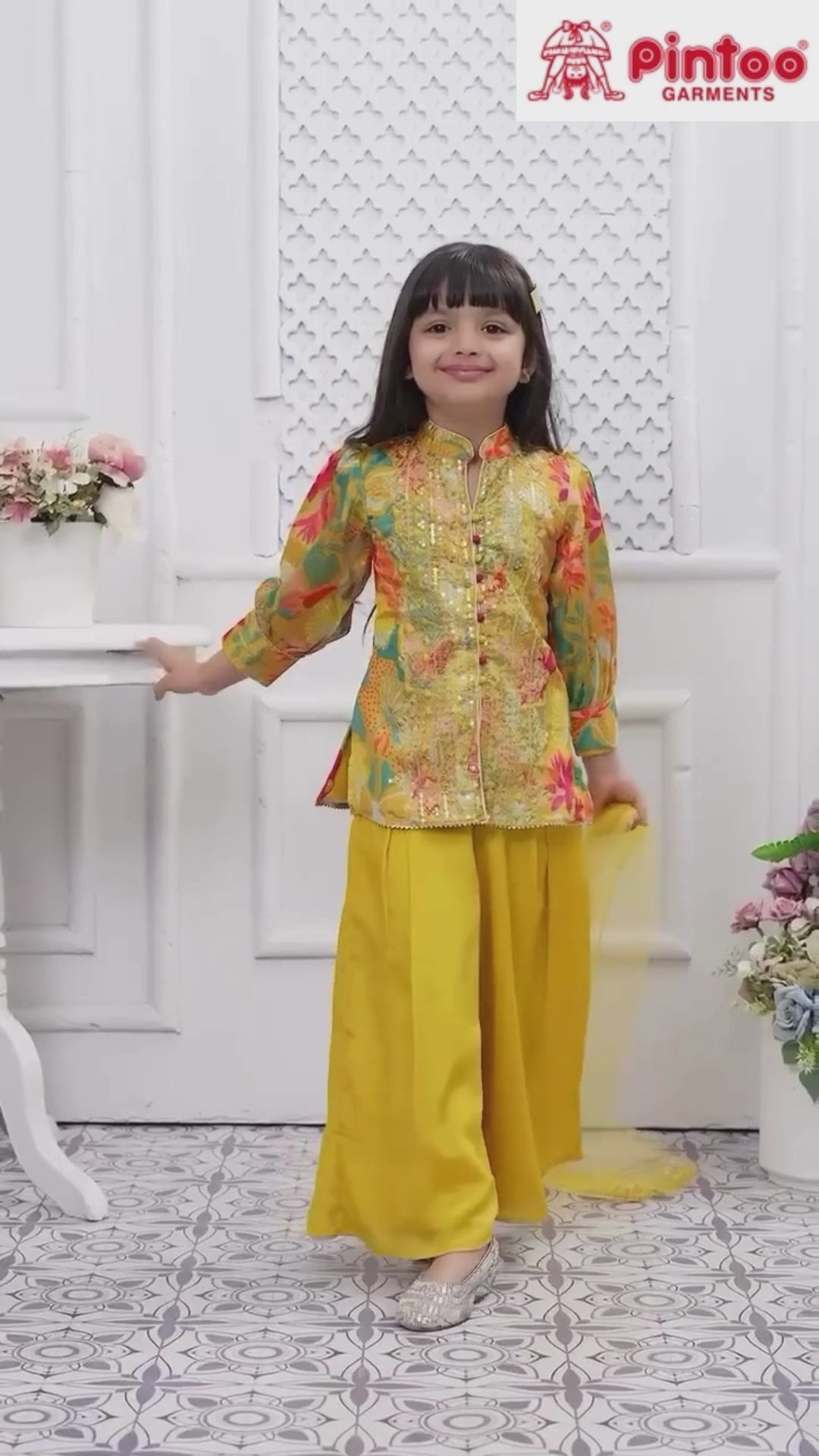 Girls Traditional 3/4th Sleeves Plazo Set - Yellow