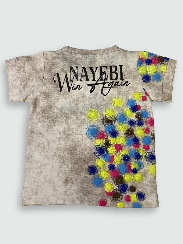 Boys' short-sleeve T-shirt featuring a cream, blue, and maroon marble-like print with the black text 'ULTIMATE' across the chest.