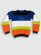 Boys' short-sleeve T-shirt with a white-to-grey ombre effect, a blue-accented graphic of a figure, and the black text 'Rock 'n' Roll' at the bottom.