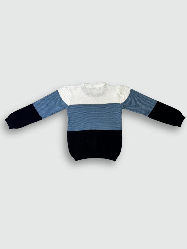 Boys' short-sleeve T-shirt with a white-to-grey ombre effect, a blue-accented graphic of a figure wearing a beanie, and the black text 'Rock 'n' Roll' at the bottom.